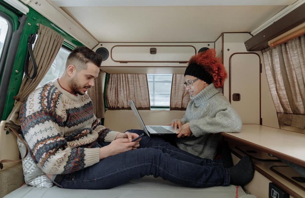 Satellite internet equipment mounted on an RV for vanlife travel across Ontario